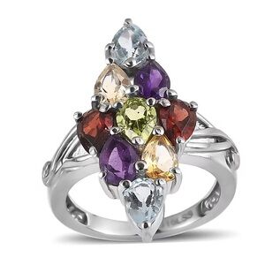 NWOT size 6 Multi Gemstone 3.80 ctw Elongated Ring in Stainless Steel